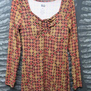 Boho Hippie Mod Long Sleeve Mini Dress NWT